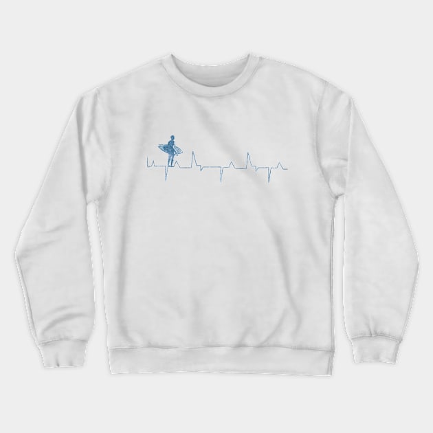 Heartbeat Surfer Blue Crewneck Sweatshirt by Coumenole Design